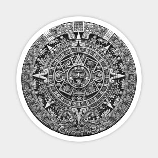 Aztec Sun Stone Calendar Greyscale Magnet